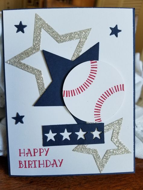 Baseball Theme Cards, Baseball Birthday Card Ideas, Baseball Greeting Card Ideas, Handmade Baseball Themed Cards, Baseball Greeting Cards, Diy Baseball Birthday Cards, Stampin Up Baseball Birthday Cards, Hockey Cards Birthday, Sport Cards Ideas