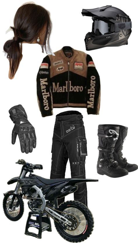 Motorcross Outfits, Motorcross Girl, Bike Riding Outfit, Image Moto, Faux Leather Motorcycle Jacket, Women Motorcycle, Biker Aesthetic, Pretty Bike, Biker Love