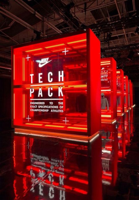 Corey Yurkovich & WeShouldDoItAll / Nike / Tech Pack / Store Installation / 2013 Red Neon, Retail Inspiration, Exhibition Stand Design, Exhibition Booth Design, Tech Pack, Exhibition Display, Retail Store Design, Exhibition Booth, Retail Design Blog