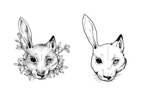 Fox And Rabbit Tattoo, Rabbit Tattoo, Rabbit Tattoos, Rabbit Head, Fox And Rabbit, Blackwork, Different Styles, Fox, Tattoos