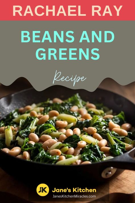 Beans and greens in iron skillet Beans And Greens Recipe, Mixed Greens Recipe, Escarole And Beans, Kale Chips Recipe Baked, Beans And Greens, Kale Chips Baked, Lemon Salad, Rachael Ray Recipes, Tortilla Soup Recipe