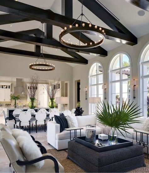 Interior Designs Living Room Black Wood Beams Vaulted Ceilings Vaulted Ceiling Beams, Beige Living Room Decor, Vaulted Ceiling Ideas, Beams Living Room, Vaulted Ceiling Living Room, Living Room Black, Beige Living Rooms, Wood Ceiling, Room Black