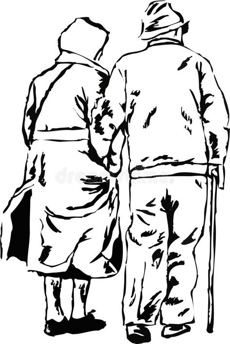 Old Couple Drawing, Couple Drawing Easy, Walking Together, Old Couple, Couple Walking, Couple Drawing, Elderly Couples, Couples Walking, Old Couples