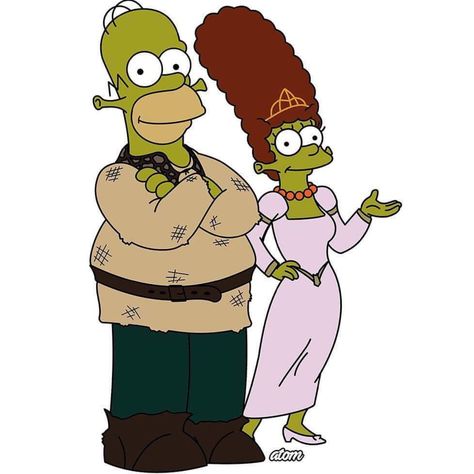 Homer & Marge x Shrek, The Simpsons Rugrats Cartoon, Homer And Marge, Simpsons Drawings, Childhood Characters, Simpsons Characters, Marge Simpson, Simpsons Art, Stone Art Painting, Matt Groening