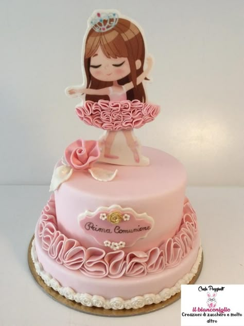 First Communion Alice by Carla Poggianti Il Bianconiglio Ballet Birthday Cakes, Dancer Cake, Ballerina Birthday Cake, Ballet Cakes, Cake Designs For Girl, Cake Designs For Kids, Ballerina Cake, Ballet Recital