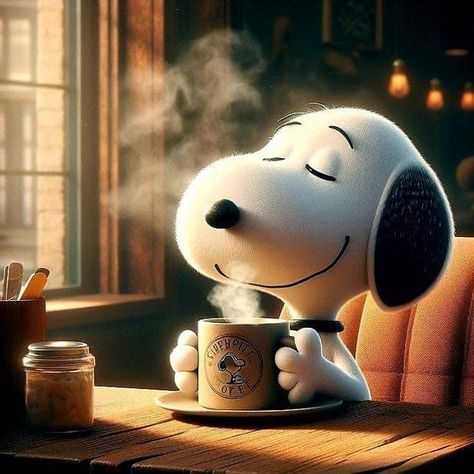 Snoopy Morning Coffee, Snoopy Coffee Wallpaper, Snoopy Movie, Snoopy New Year, Snoopy Cafe, Snoopy Coffee, Good Morning Snoopy, Woodstock Snoopy, Snoopy Comics