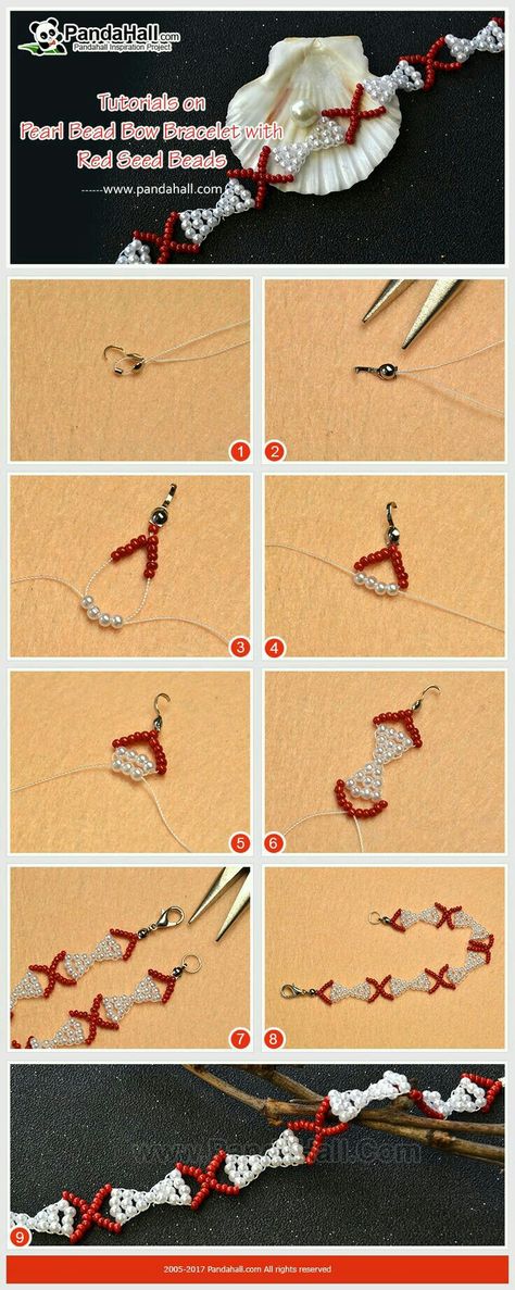 Bracelets Pearl, Seed Bead Tutorials, Pearls Diy, Diy Jewelry Inspiration, Beaded Bracelets Tutorial, Bow Bracelet, Bead Tutorials, Beaded Jewelry Tutorials, Seed Bead Tutorial