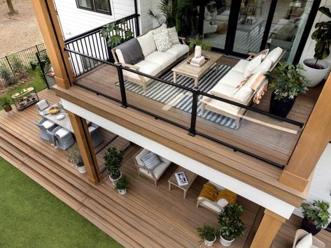 Hgtv Smart Home 2022, Second Story Deck, Backyard Views, Small Balcony Ideas Apartment, Hgtv Dream Home, Balcony Ideas Apartment, House Deck, Decks Backyard, Small Balcony Ideas