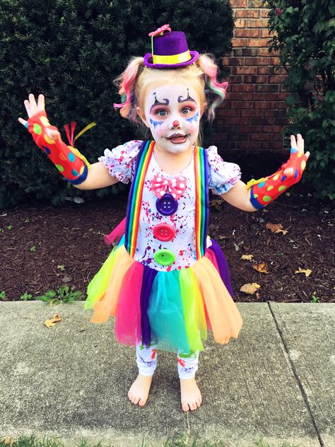 Clown costume! #clown #clowncostume #costume #kidcostume #halloween #dressup #girlclown #girlcostume #toddler #toddlercostume Clown Family Costume, Clowns Family Costumes, Handmade Clown Costume, Family Clown Costumes, Toddler Clown Costume, Toddler Clown Costume Girl, Diy Girls Costumes, Toddler Costumes Girl, Halloween Clown