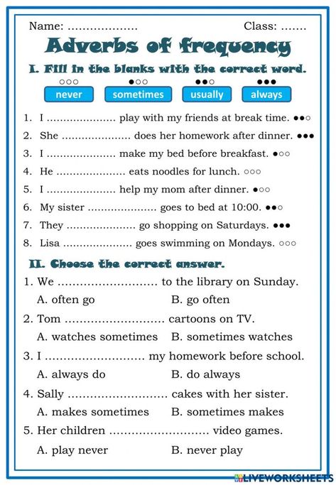 To Worksheet, Adverb Worksheet For Class 3, Adverbs Worksheet Class 5, As As Worksheets, Always Sometimes Never Worksheet, Adverbs Worksheet Grade 3, Adverb Of Frequency Worksheets, English Exercises Worksheets, Adverbs Of Frequency Worksheets