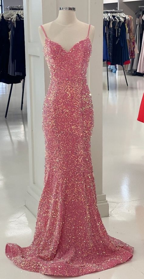 Barbie Pink Sparkly Gown Summer Ball Dresses, Pink Sparkly Prom Dress, Sparkly Prom Dresses Long, Pink Sparkly Dress, Prom Dresses Sparkly, Sparkly Gown, Sparkly Prom Dresses, Cute Homecoming Dresses, Gorgeous Prom Dresses