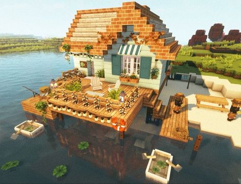 Big Minecraft Houses Cottagecore, Minecraft Tiny House Ideas Cottage, Minecraft Houses Cottages, Big Minecraft Houses, Minecraft Beach House, Description Ideas, Cottage Minecraft, Minecraft Garden, Minecraft Houses Blueprints