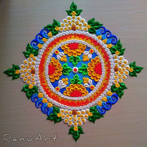 Visit YouTube channel #RanuArt for video Square Rangoli, Lippon Art, 3d Wall Art Sculpture, Simple Flower Rangoli, Easy Rangoli Designs Videos, Very Easy Rangoli Designs, Rangoli Designs Photos, Rangoli Designs Simple Diwali, Easy Rangoli Designs Diwali