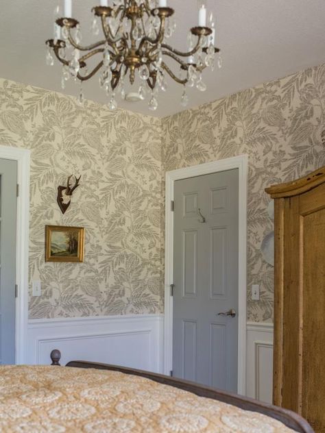 Why Wallpaper, Guest Room Makeover, Birch Floors, Room Arrangement, Cottage Decorating, European Decor, Frame Molding, Built In Cabinet, Minnesota Home