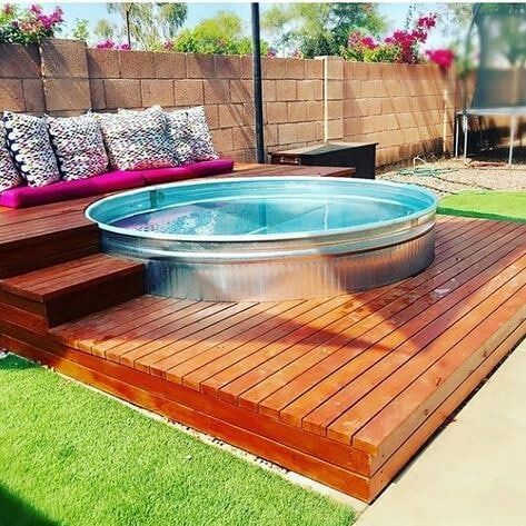 3 Steps To Creating An Affordable, Easy, DIY Pool For The Summer Galvanized Stock Tank, Patio Paradise, Stock Tank Swimming Pool, Tank Swimming Pool, Stock Pools, Stock Tank Pool Diy, Deck Piscina, Galvanized Tub, Diy Swimming Pool