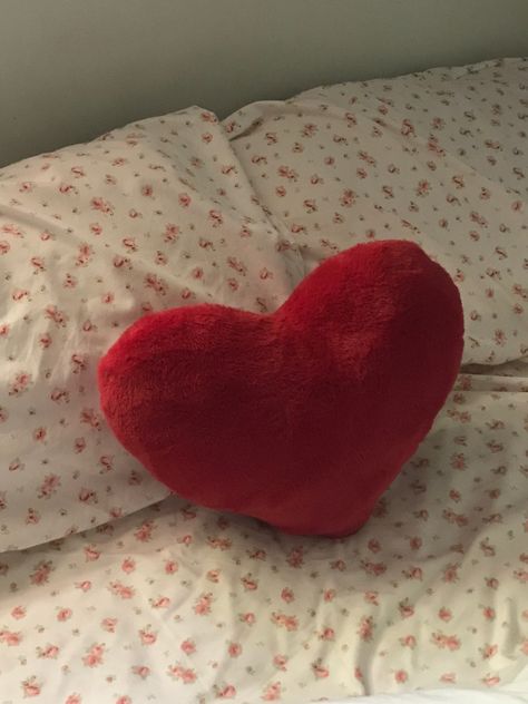 Heart Decor Aesthetic, Red And Pink Aesthetic Room, Heart Room Decor Aesthetic, Lovecore Bedroom Aesthetic, Red Heart Pillow, Heart Bedroom Aesthetic, Heart Pillow Aesthetic, Heart Themed Room, Red Heart Room