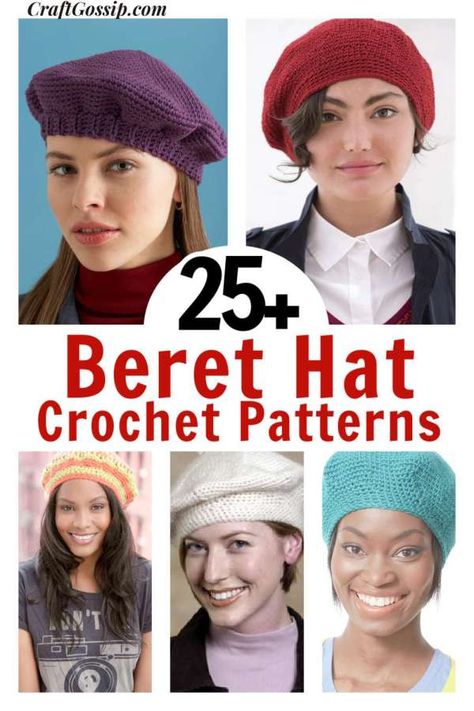 25 Classic Beret Hat Crochet Patterns – Crochet Crochet French Beret Free Pattern, Free Crochet Hats For Women, Knitting Caps Women, How To Make A Beret Hat, Crochet Beret Free Pattern Easy, Tam Hat Pattern, Beret Crochet Pattern Free, Knitted Beret Patterns Free, Beret Knitting Pattern Free