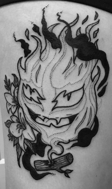 Calcifer Tattoo Black And White, Calcifer Tattoo, Hayao Miyazaki Tattoo, Howl's Moving Castle Tattoo, Miyazaki Tattoo, Samurai Tattoo Sleeve, Studio Ghibli Tattoo, Castle Tattoo, Fire Demon