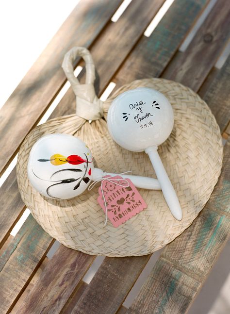 Custom "shake at the kiss" wedding maracas at Hotel Esencia in Tulum Mexican Beach Wedding, Beach In Mexico, Kiss Wedding, Mexican Beaches, Tulum Wedding, Cancun Wedding, Boda Mexicana, Cabo Weddings, Wedding Venues Beach