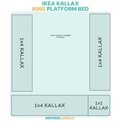 Diy IKEA Kallax Platform Bed Configurations King Mattress Kallax Bed King Size, King Size Diy Platform Bed, Ikea King Bed Hack, Ikea Platform Bed Hack, King Size Loft Bed, Ikea Platform, Room For Two Kids, Platform Bed Diy, Ikea Platform Bed