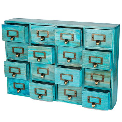 PRICES MAY VARY. Lovely Drawers to Tidy Up Your Space - Keep your room nice and tidy with the Primo Supply 16-Slot Wooden Drawer Box. Finished with a lovely teal color and in a vintage country-style design, this desktop shelf drawer makes for the perfect storage and organizing solution for any space Practical & Multifunctional Desk Organizer - Our turquoise colored rustic dresser drawer unit is specially made so you can save precious desk space. It has a slim design, measuring 20” long and 3.6” Happy Office, Herb Storage, Rustic Dresser, Desktop Drawers, Small Storage Boxes, Wooden Drawer, Apothecary Cabinet, Organized Desk Drawers, Wood Storage Box