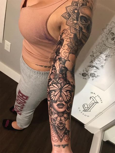 Inside Arm Sleeve Tattoos For Women, Inside Arm Tattoos For Women Sleeve, Full Arm Sleeve Tattoos For Women, Tomboy Tattoo, Inside Of Arm Tattoo, Arm Sleeve Tattoos For Women, Tattoos Inspo, Tattoo Filler, Pretty Tattoos For Women