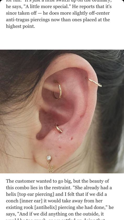 Top Ear Piercing, Constellation Piercings, Anti Tragus Piercing, Ear Piercings Helix, Anti Tragus, Cool Ear Piercings, Pretty Ear Piercings, Cute Ear Piercings, Tragus Piercings