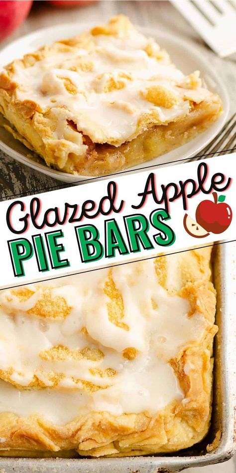 Glazed Apple Pie Bars are a sheet pan dessert made with a flaky homemade crust and sweet glaze. A square of this apple slab pie is absolutely delicious and the perfect dessert for a crowd! Sheet Pan Dessert, Apple Pie Bars Recipe, Dessert For A Crowd, Savory Apple Recipes, Best Apples For Baking, Apple Slab Pie, Homemade Crust, Sweet Glaze, Apple Pie Bars