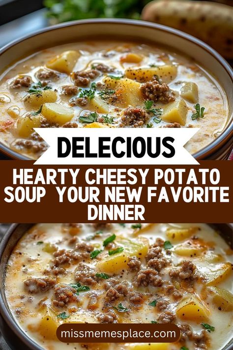 Potato Soup With Meat, Great Soups, Quick Easy Comfort Food Dinners, Quick Easy Potato Recipes, Potato Beef Soup, What To Make With Potatoes, Soups For A Crowd, Cheesy Hamburger Potato Soup, Easy Dinner For A Crowd