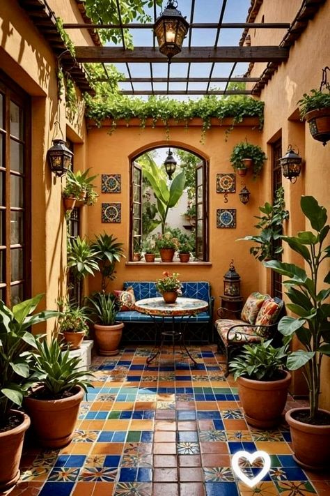 Mexican Style Garden Backyards, Spanish Patio Ideas Courtyards, Southwest Courtyard Ideas, Mexican Landscaping Ideas, Meditteranean Architecture, Mexican Outdoor Decor Patio, Spanish Patio Ideas, Mexican Outdoor Decor, Patio Mexicano