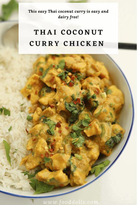 Chicken Coconut Aminos Recipe, Thai Coconut Curry Chicken, Coconut Chicken Recipe, Thai Coconut Chicken, Thai Coconut Curry, Coconut Curry Recipes, Food Dolls, Asian Meals, Main Entrees