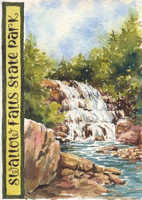 This sketch incorporates a vertical title box with hand-drawn lettering using the "Orange Slices" font (3.5" x 4.75", ink & watercolor) Lake Sketch, Title Boxing, Fantasy Authors, Artist Journal, Hand Drawn Lettering, Alpine Lake, Watercolor Images, Watercolor Art Lessons, Ink Watercolor