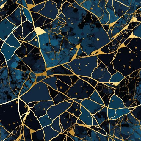 Blue and Gold Kintsugi Digital Pattern - Instant Download Kintsugi Aesthetic, Background Css, Kintsugi Art, Gold Leaf Art, Background Drawing, Ancient Designs, Art Wallpaper Iphone, Japanese Patterns, Digital Backgrounds