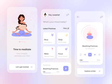 Meditation - Mobile App Concept Health App Design, Tailwind Css, Code Blocks, Meditation App, Mobile Application Design, App Concept, Mobile App Design Inspiration, App Interface Design, Meditation Apps