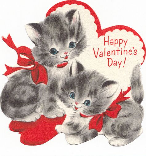 Vintage two kitties valentine | via Two Crazy Crafters' Flickr #valentine #kittens #cat #vintage Image St Valentin, Animal Valentine Cards, Retro Valentine Cards, Happy Valentines Day Gif, Kittens Vintage, Valentines Day Cat, Postal Vintage, Valentine Images, Cocoppa Wallpaper