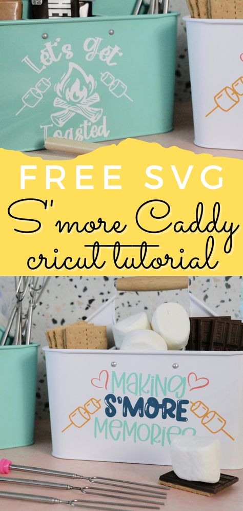 Cricut Projects For Campers, S'more Caddy Diy, Homemade Cricut Gifts, Smores Caddy Diy, Homemade Gifts Cricut, Craft Ideas For Craft Shows, Cricut Camping Ideas, Camping Crafts To Sell, Camping Diy Decorations