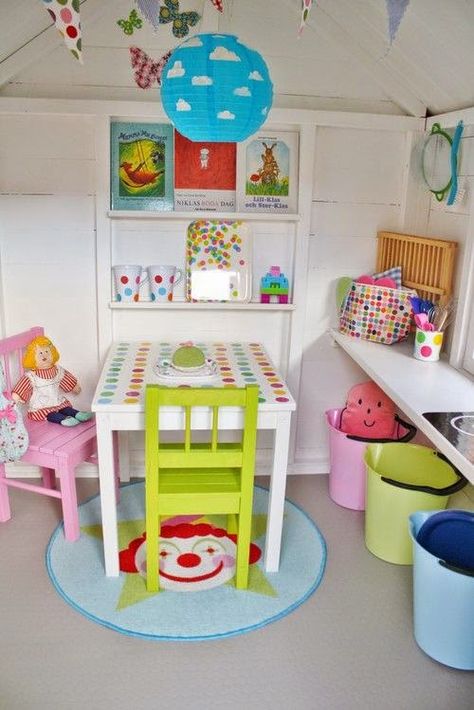 Playhouse Interior Ideas, Kids Shed, Cubby House Ideas, Cubby Ideas, Playhouse Interior, Playhouse Decor, Kids Cubby Houses, Kids Cubbies, Garden Playhouse