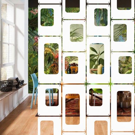 PRICES MAY VARY. ❤ 12 Pack Hanging Panels: 4 large panels (measuring 7.7x15.4 inches) and 8 small panels (measuring 7.7x10 inches), can be freely combined according to needs. ❤ Wood Plastic Material: Made of premium 0.2-inch thickened wood plastic, this divider is lightweight, durable, easy to clean, and resistant to wear and tear. ❤ Modern Geometric Design: Classic geometric patterns with hollow-out design, this divider creates a beautiful abstract art feel, adding an elegant and modern touch t Room Divider Plants Green Walls, Modular Privacy Wall Room Divider, Retro Room Divider Mid Century, Japanese Screen Divider Interior Design, Moveable Walls Room Dividers Bamboo, Fun Office Design, Hanging Room Divider, Rope Curtain, Space Divider