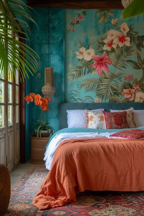 Turquoise Room Bedroom, Turquoise Bedrooms, Pink And Turquoise Bedroom, Turquoise Bedroom Walls, Turquoise Bedroom Ideas, Tiffany Blue Rooms, Bedroom Blues, Spanish Bedroom, Exotic Bedrooms