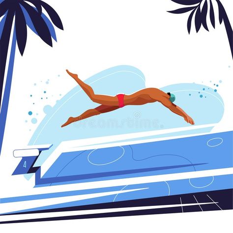 Swimmer dives into the pool. Illustration on white background stock illustration Pool Illustration, Swim Logo, Dove Drawing, Swimming Photography, Swimming Pictures, Logo Club, Florist Logo, Pool Art, World Health Day