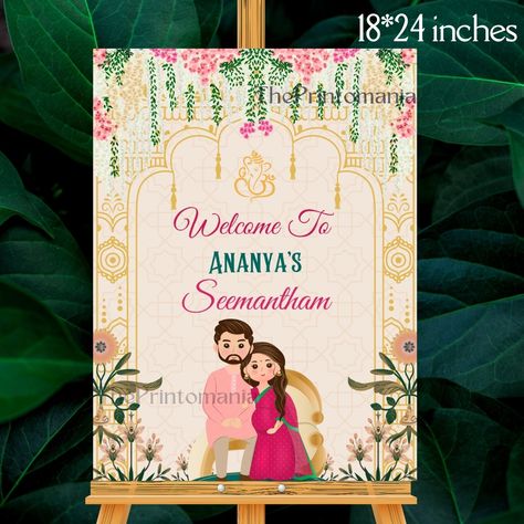 Baby Shower Welcome Board, Silver Plate Decor, Dohale Jevan, Housewarming Sign, Indian Baby Showers, Digital Sign, Mother To Be, Ceremony Sign, Entry Signs