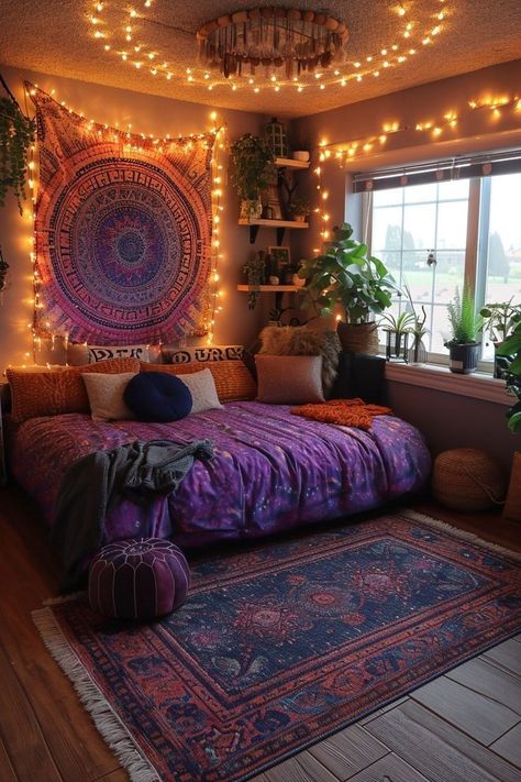 Alyssa Aesthetic, Boston Bedroom, Witchy Ideas, Bedroom Ambiance, Bohemian Living Rooms, Chill Room, Bedroom Redo, Uni Room, Bedroom Decor For Teen Girls