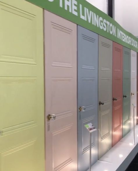 New colors to put into your home. Pastel doors Pastel Doors Interior, Colored Interior Doors, Indoor Door Colors, Pastel Door, Green Room Ideas Bedroom, Hallway Doors, Interior Door Colors, Hallway Door, Preschool Designs