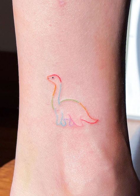 Rainbow Word Tattoo, Rainbow Ink Tattoo, Colored Tattoos For Women Minimalist, Unique Pride Tattoos, Color Word Tattoos, Balloon Animals Tattoo, Cute Coloured Tattoos, Dinosaur Tattoo Minimalist, Colored Simple Tattoos