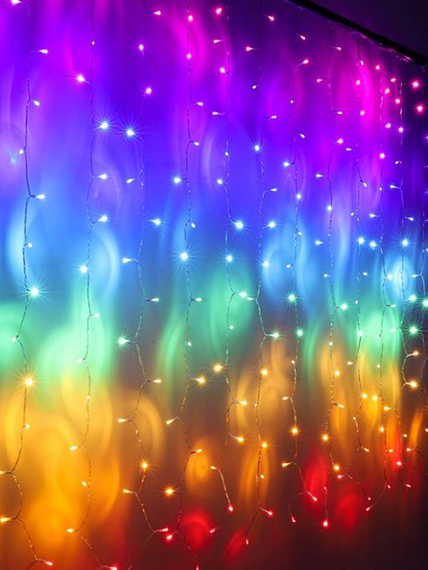 Rainbow Fairy Lights, Bedroom Decor Diy Ideas, Teen Bedroom Lights, Fairy Curtain Lights, Birthday Party Disco, Party Disco Ball, Lights Bedroom Decor, Art Room Aesthetic, Groovy Colors