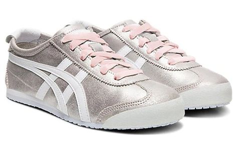 Tiger Shoes, Tiger Mexico 66, Onitsuka Tiger Mexico 66, Mexico 66, Silver Sneakers, Girly Shoes, Shoe Inspo, Onitsuka Tiger, Swag Shoes