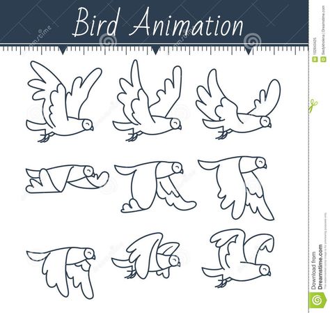 Bird Flying Animation Frames, How To Draw A Bird Flying, Cartoon Bird Flying, Animation Tutorial Frame By Frame, Bird Flying Animation, Frame By Frame Animation Reference, Bird Flying Drawing, Moving Crafts, Animation Movement