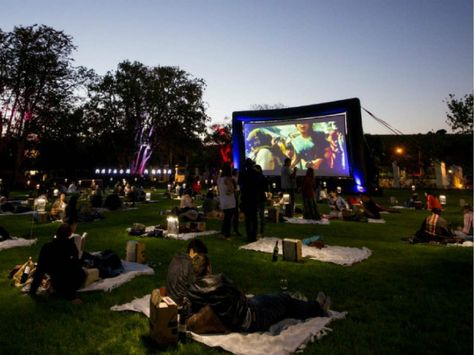 Picnic y cine al aire libre Summer Movie Night, Student Lifestyle, Movie In The Park, Outdoor Movie Theater, Movies Under The Stars, Outdoor Screens, Summer Movie, Movie Screen, Outdoor Movie