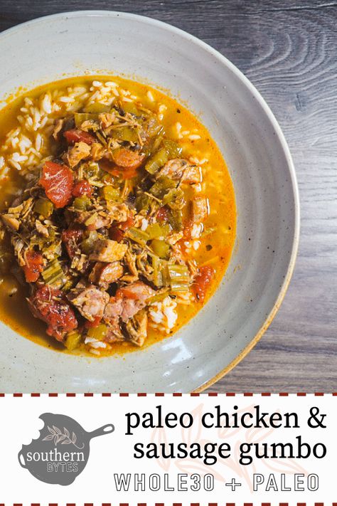 Paleo Gumbo, Chicken And Sausage Gumbo Recipe, Sausage Gumbo Recipe, Chicken Andouille Sausage, Andouille Sausage Gumbo, Chicken And Sausage Gumbo, Gumbo Recipe Sausage, Cajun Shrimp Recipes, Louisiana Cooking