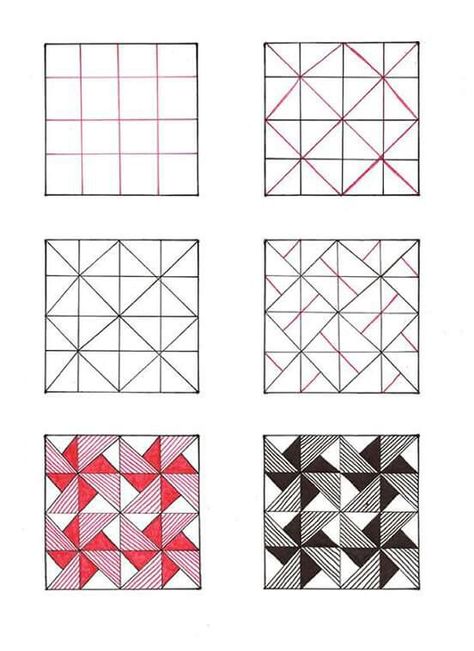 Square Patterns Drawing, Tessellation Patterns Step By Step, Square Drawing Pattern, Tessellation Patterns Design, Geometric Pattern Drawing Ideas, Geomatrical Patren Design, Tesselations Pattern Ideas, Doodle Patterns Simple, Geometric Doodles